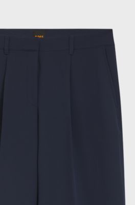 Wide-leg trousers in stretch fabric, Dark Blue