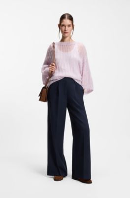 Wide-leg trousers in stretch fabric, Dark Blue