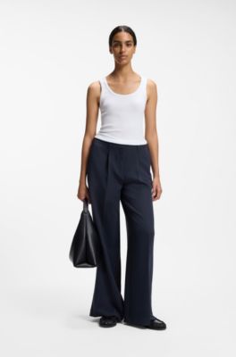 Wide-leg trousers in stretch fabric, Dark Blue