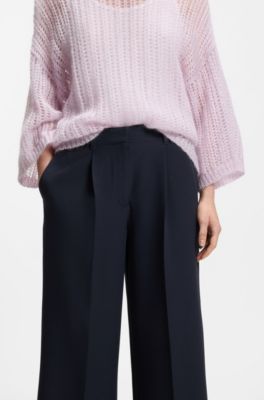 Wide-leg trousers in stretch fabric, Dark Blue