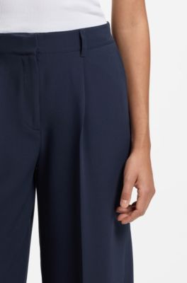 Wide-leg trousers in stretch fabric, Dark Blue