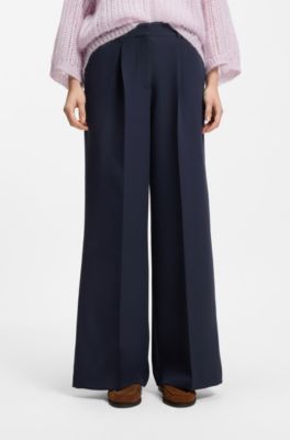 Wide-leg trousers in stretch fabric, Dark Blue