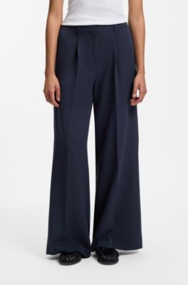 Wide-leg trousers in stretch fabric, Dark Blue
