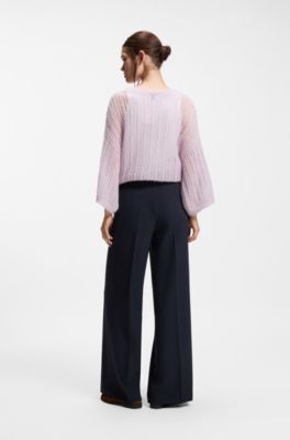 Wide-leg trousers in stretch fabric, Dark Blue
