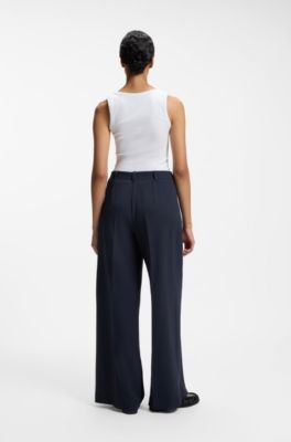 Wide-leg trousers in stretch fabric, Dark Blue