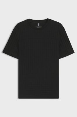 Porsche x BOSS houndstooth-patterned T-shirt in mercerised cotton, Black