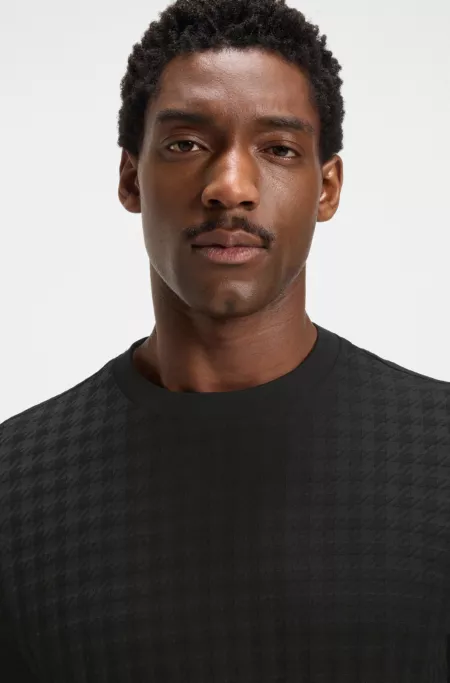 Porsche x BOSS houndstooth-patterned T-shirt in mercerised cotton