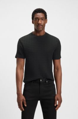 Porsche x BOSS houndstooth-patterned T-shirt in mercerised cotton, Black