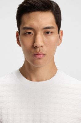 Porsche x BOSS houndstooth-patterned T-shirt in mercerised cotton, White