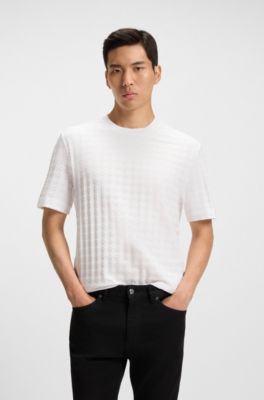 Porsche x BOSS houndstooth-patterned T-shirt in mercerised cotton, White