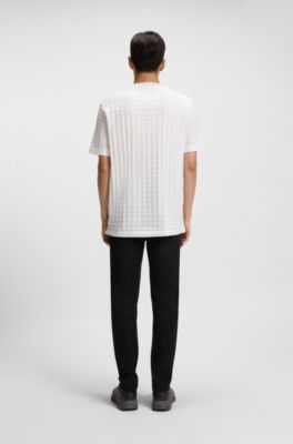 Porsche x BOSS houndstooth-patterned T-shirt in mercerised cotton, White