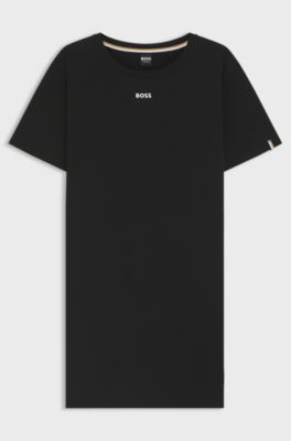 Stretch-cotton nightdress with logo details, Black