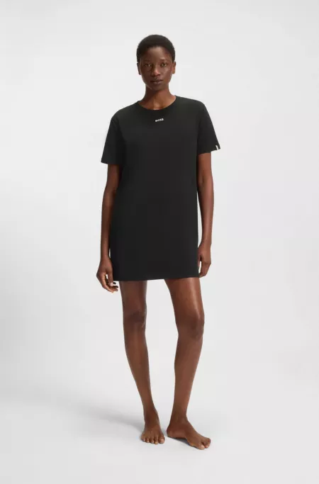 Stretch-cotton nightdress with logo details