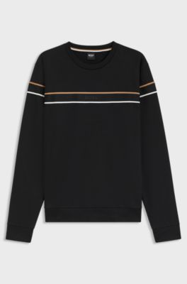 Cotton-terry sweatshirt with signature stripe, Black