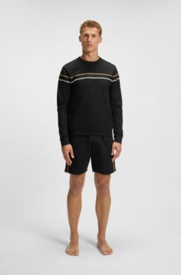 Cotton-terry sweatshirt with signature stripe, Black