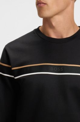 Cotton-terry sweatshirt with signature stripe, Black