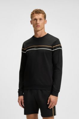 Cotton-terry sweatshirt with signature stripe, Black