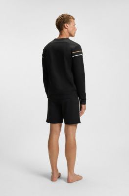 Cotton-terry sweatshirt with signature stripe, Black