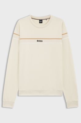 Sweatshirt van katoenen badstof met kenmerkende streep, Wit