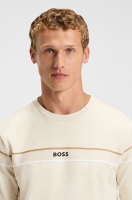 Cotton-terry sweatshirt with signature stripe, Natural