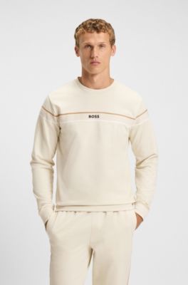 Cotton-terry sweatshirt with signature stripe, Natural