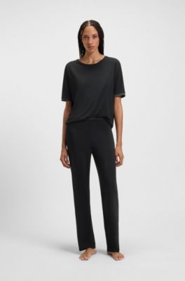 Pyjama bottoms in stretch fabric with satin inserts, Black