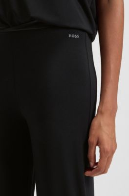 Pyjama bottoms in stretch fabric with satin inserts, Black