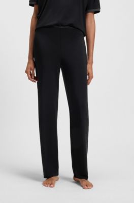 Pyjama bottoms in stretch fabric with satin inserts, Black