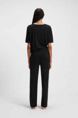 Pyjama bottoms in stretch fabric with satin inserts, Black