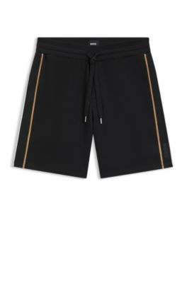Short en molleton de coton avec bandes et cordon de serrage, Noir
