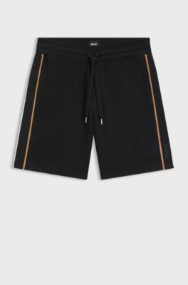 Shorts aus Baumwoll-Terry mit Tunnelzug und Tape-Details, Schwarz