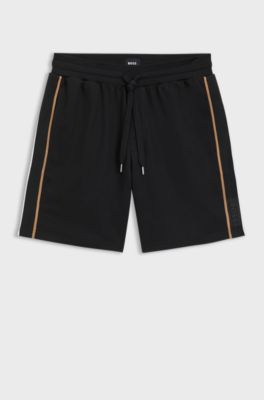 Drawstring shorts in cotton terry with tape trims, Black