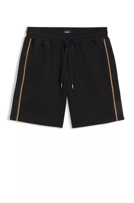 Short en molleton de coton avec bandes et cordon de serrage