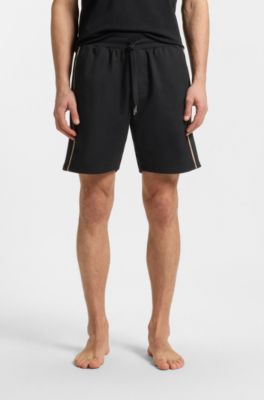 Drawstring shorts in cotton terry with tape trims, Black
