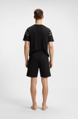 Drawstring shorts in cotton terry with tape trims, Black