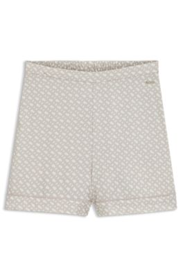 Monogram-print pyjama shorts with contrast piping, Light Beige