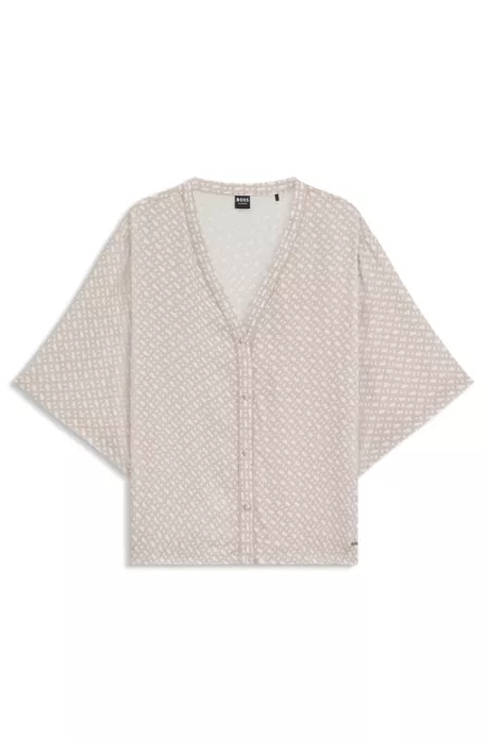 Chemise de pyjama en satin à imprimé monogramme intégral
