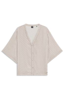 Sateen pyjama shirt with all-over monogram print 1