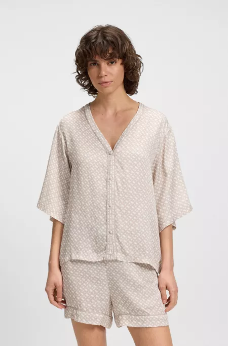 Chemise de pyjama en satin à imprimé monogramme intégral