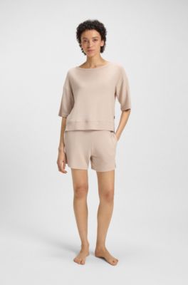 Ottoman-structured shorts in stretch modal with branded cord, Light Beige