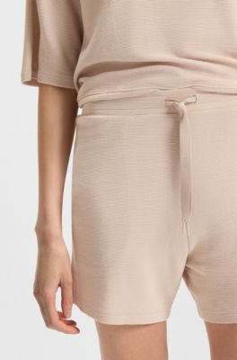 オットマンストラクチャード ショートパンツ ストレッチモダール ロゴコード, ライトベージュ