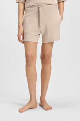 Shorts aus elastischem Modal mit Ottoman-Struktur und Logo-Kordel, Hellbeige