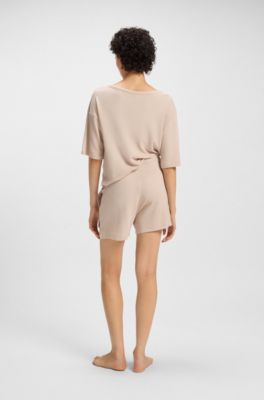 Ottoman-structured shorts in stretch modal with branded cord, Light Beige