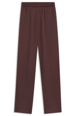 Pantaloni relaxed fit in raso, Marrone scuro