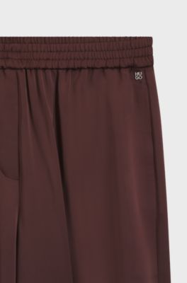 Relaxed-fit trousers in satin, Dark Brown