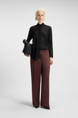 Relaxed-fit trousers in satin, Dark Brown