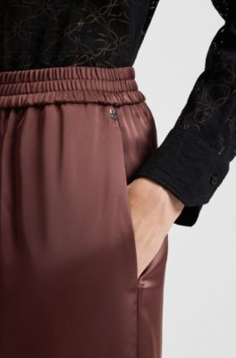 Relaxed-fit trousers in satin, Dark Brown