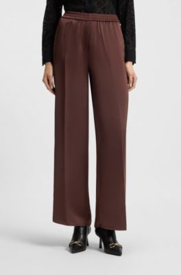 Relaxed-fit trousers in satin, Dark Brown