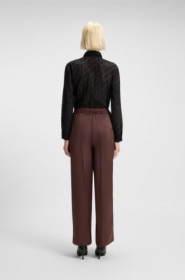 Pantaloni relaxed fit in raso, Marrone scuro