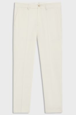 Slim-fit trousers in stretch double-faced fabric, Natural